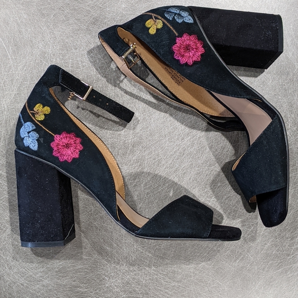 Black Suede Embroidered Sandals